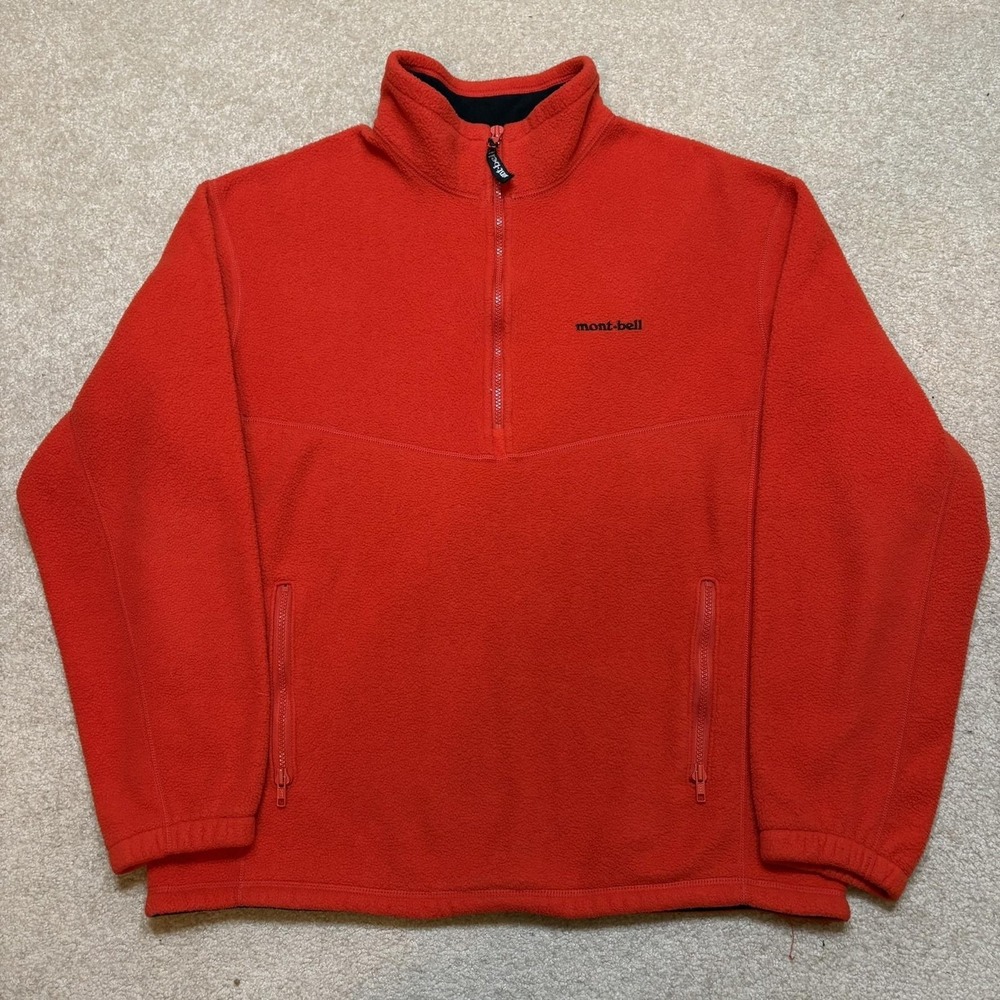 Vtg Montbell Fleece Jacket Mens XL Red 1/4 Zip Pullover Made USA Lands End 90s